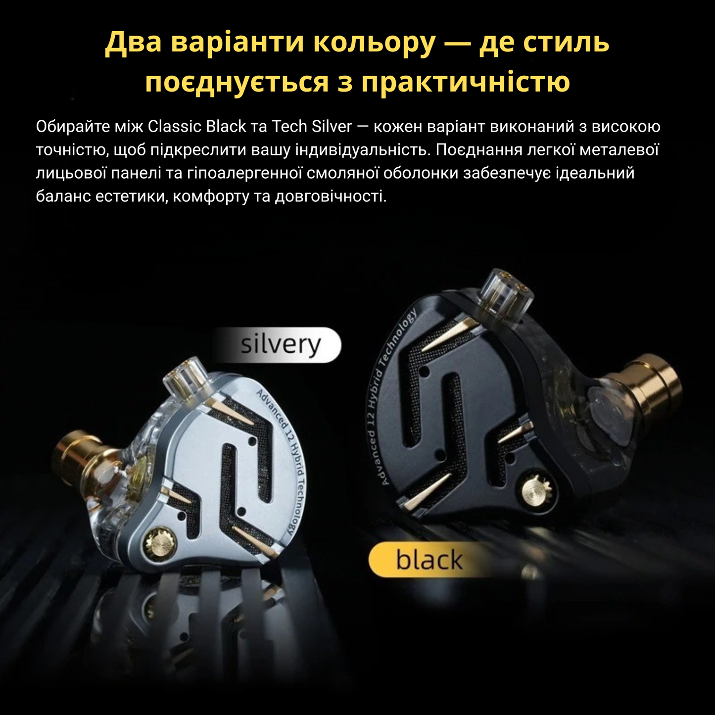 Навушники KZ ZS12 Pro 2 — гібридні IEM 1DD + 5BA, з мікрофоном