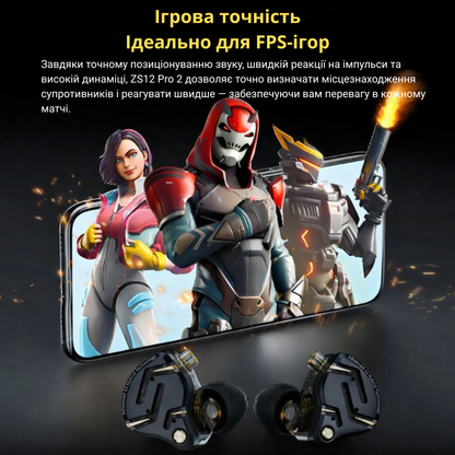 Навушники KZ ZS12 Pro 2 — гібридні IEM 1DD + 5BA, з мікрофоном