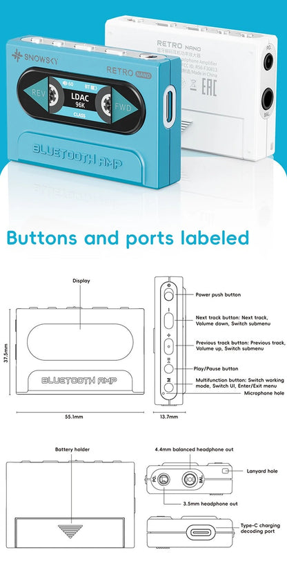 Snowsky / FiiO RETRO NANO – Bluetooth DAC та підсилювач для навушників (LDAC, aptX Adaptive, 3.5 / 4.4)