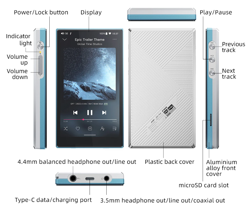 Аудіоплеєр портативний FiiO JM21, Dual CS43198, Android 13, 700 мВт