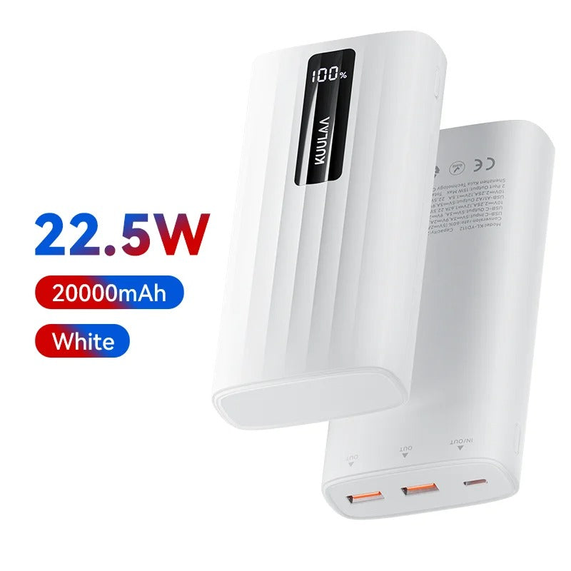 KUULAA Power Bank 20000 мА·год, 22.5 Вт PD — портативний зовнішній акумулятор з швидкою зарядкою